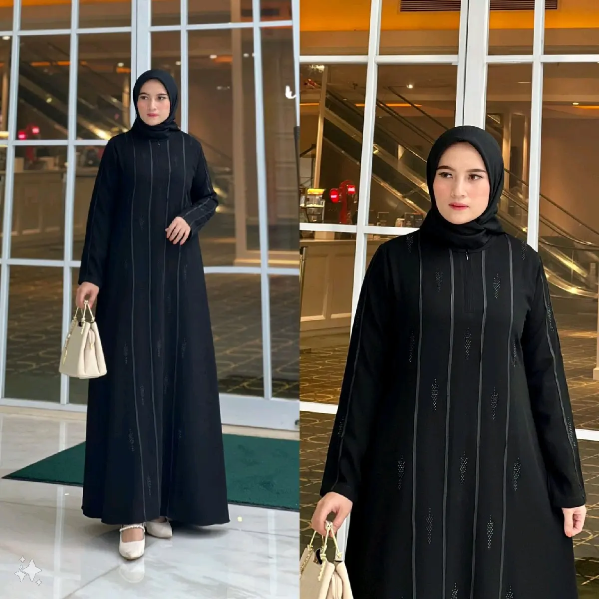 Gamis Abaya Zahra Salur Hitam Polos Premium Muslim Wanita