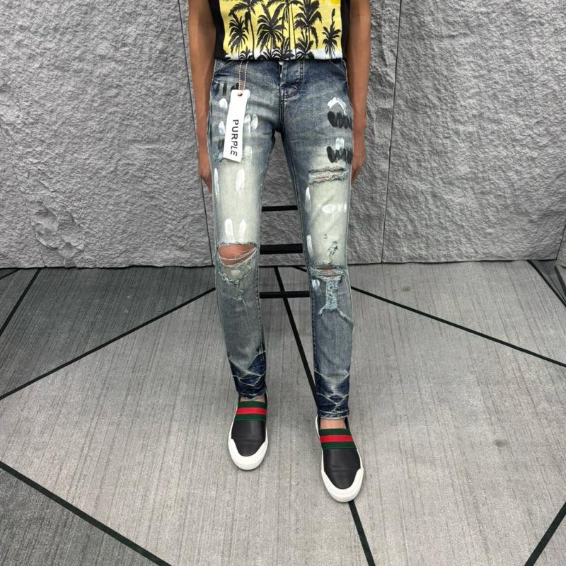 Quần jeans purple xanh bạc rách gối nam nữ Hot new DOANH XÙ JEAN VN