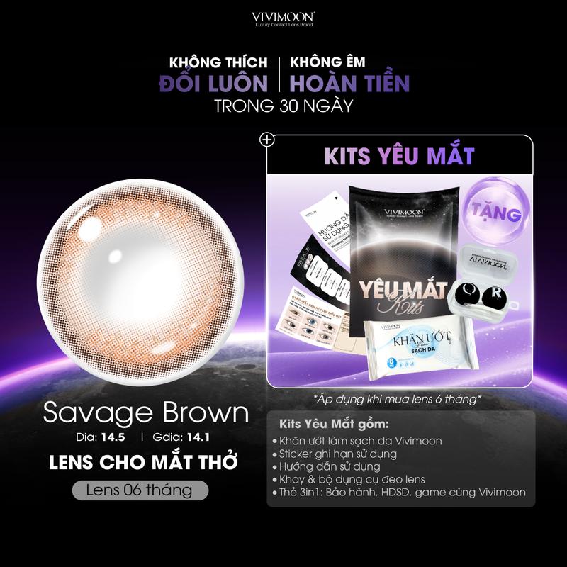    6 MONTHS   Kính áp tròng VIVIMOON EYECONIC lens cận cho mắt thở màu nâu baby Savage Brown giãn tròng to 14.5mm chất liệu Silicone Hydrogel cao cấp   Giá 1 đôi   