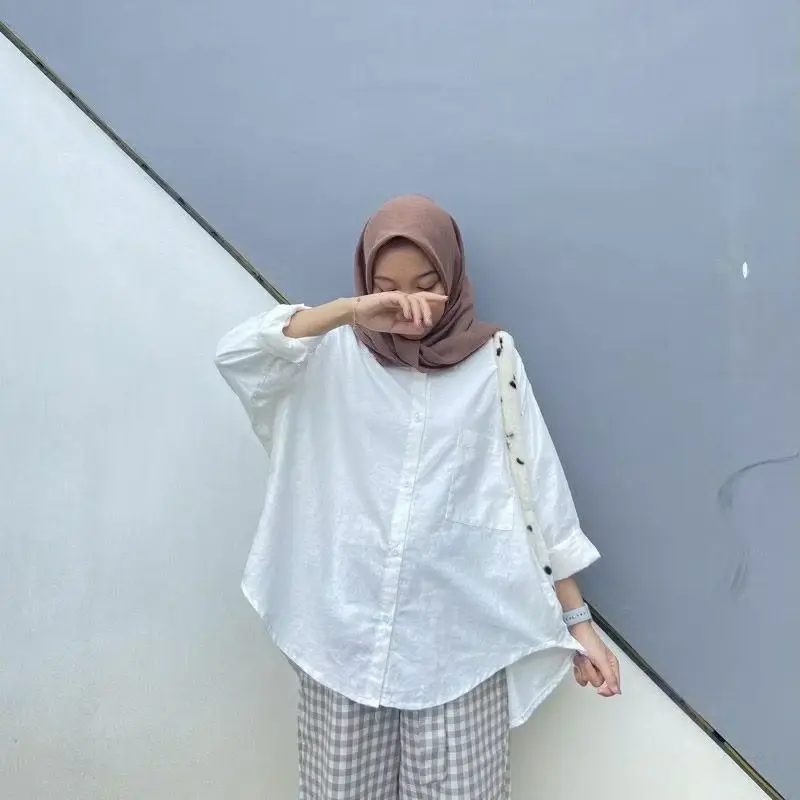 Atasan Wanita Kemeja Olive Lengan Panjang Polos Premium 0