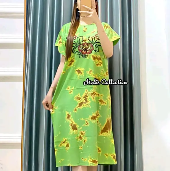 Daster Wanita Dewasa Barong Motif Bunga Busui Friendly Baju Tidur Remaja Lengan Pendek Dada Kancing Depan Model Kerah Leher Bulat U Neck Panjang Dress dibawah Lutut Bahan Rayon Premium Super Tebal Adem Halus Nyaman Kombinasi Warna Warni Kekinian Terbaru 5