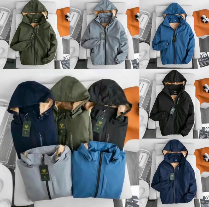 Áo Khoác Gió Nam Lót Lông Cừu Phối Chữ In Ngực Chống Nước Chống Gió Mũ Tháo Rời - Menswear Jacket Menswear Jacket Có Túi