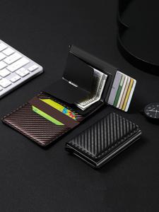 Cartera de fibra de carbono para hombre con ranuras para tarjetas, portatarjetas pop-up inteligente de bolsillo delantero ultrafina, cartera con bloqueo RFID para almacenamiento seguro