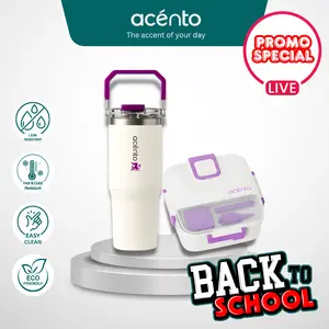 (BUY ONE GET ONE HARGA SPESIAL LIVE) Acento Tumbler Stainles Steel 900ml dan Lunch Box Plastik 1,1L Untuk Bekal Makanan Keluarga Wadah Nasi Wadah Lauk Bekal Sekolah