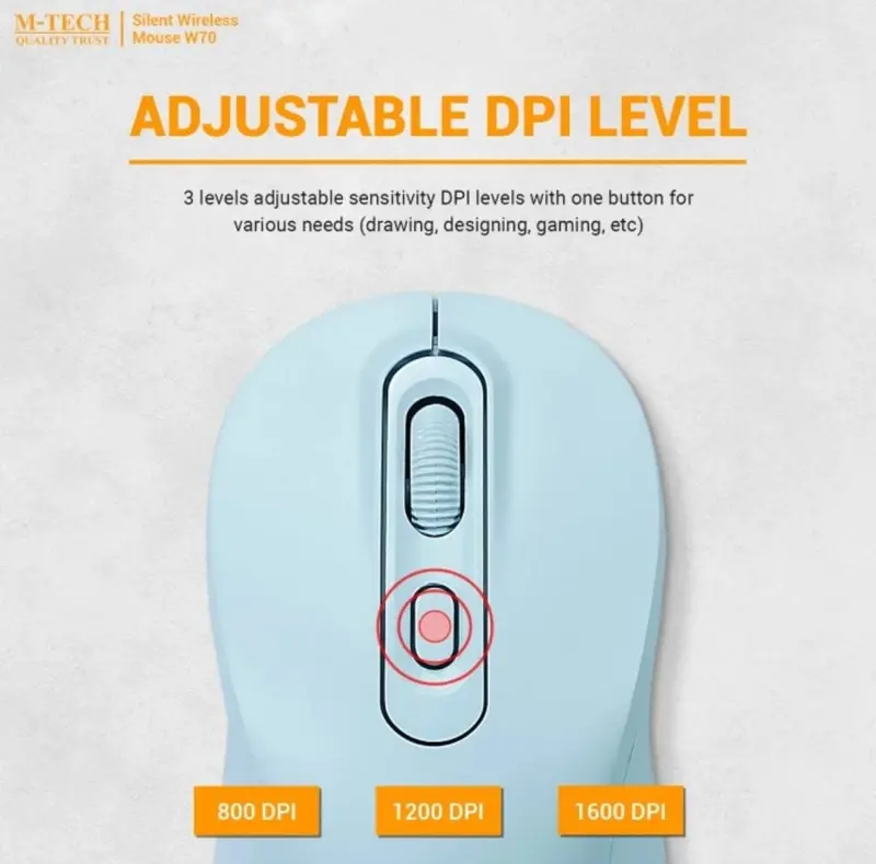 Mouse wireless m-tech w70 optical 4d 1600dpi 2.4ghz silent - w-70 mtech 2