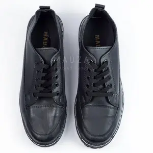 sepatu docmart pria tali full hitam sepatu sekolah sepatu guru cowok sintetis fleksibel