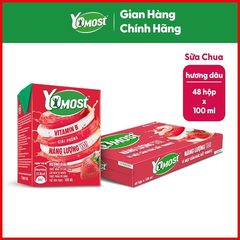 trả góp giảm sâu Thùng 48 Hộp Sữa chua uống Yomost vị dâu 100ml/hộp