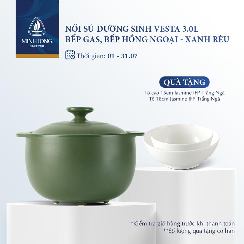 Nồi Sứ Dưỡng Sinh Minh Long Healthy Cook Vesta 3.0 L - Dùng Cho Bếp Gas, Bếp Hồng Ngoại