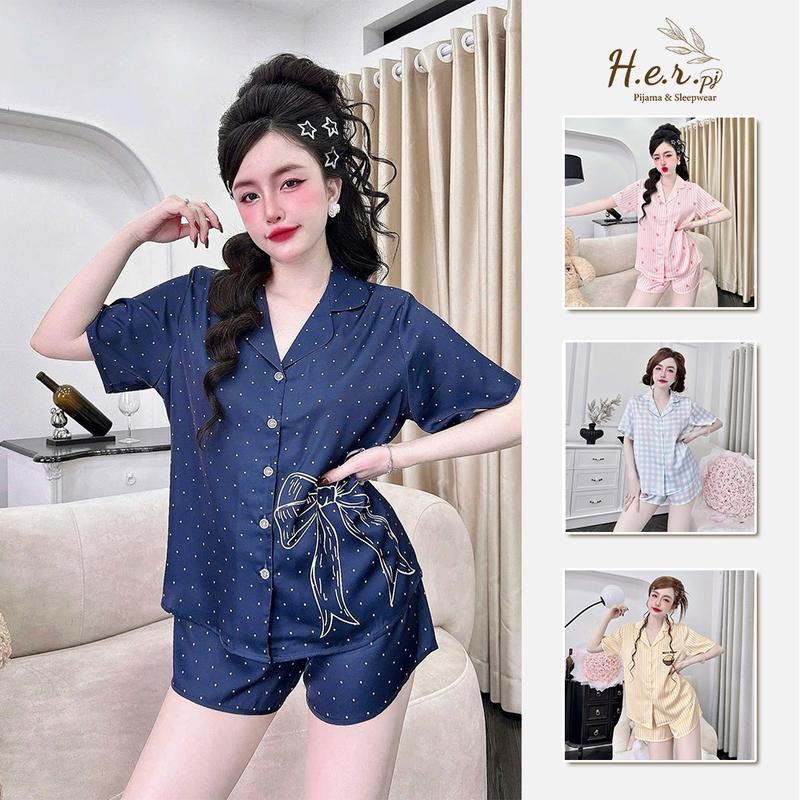 Đồ bộ nữ mặc nhà HER Pijama lụa latin tơ tằm cao cấp cộc đùi họa tiết dễ thương
