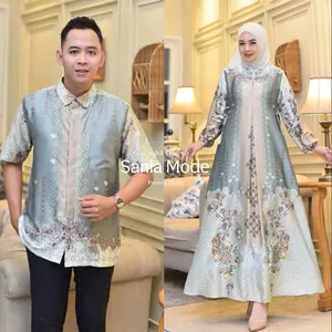 Dress MEDINA Bahan Silk Premium Gamis Silk Motif Bunga Set Couple Kemeja Pria Couple Terbaru Murah