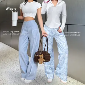 Wispie City Pants | Celana Tidur Panjang Wanita Kantor Kuliah Motif Garis Kulot Pinstripe Karet Lembut Loose