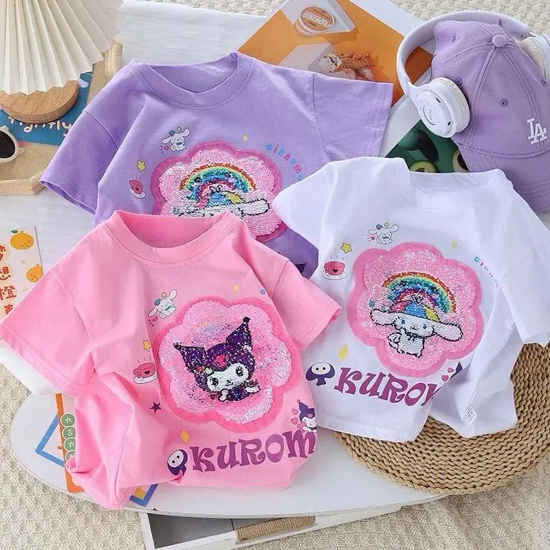BINBINKIDS T SHIRT/BAJU/ KAOS ANAK FASHION MOTIF KUROMI CINNAMOROLL CANTIK SEQUIN FLIP