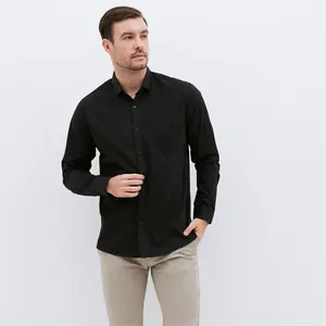 M231 Kemeja Pria Basic Polos Panjang Hitam 1468D