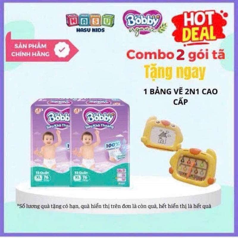 TẶNG BẢNG TỰ XOÁ THÔNG MINH 2IN1 COMBO 2 Tã BOBBY ULTRA+ đủ size M96 L88 XL74 XXL68 nhiều miếng