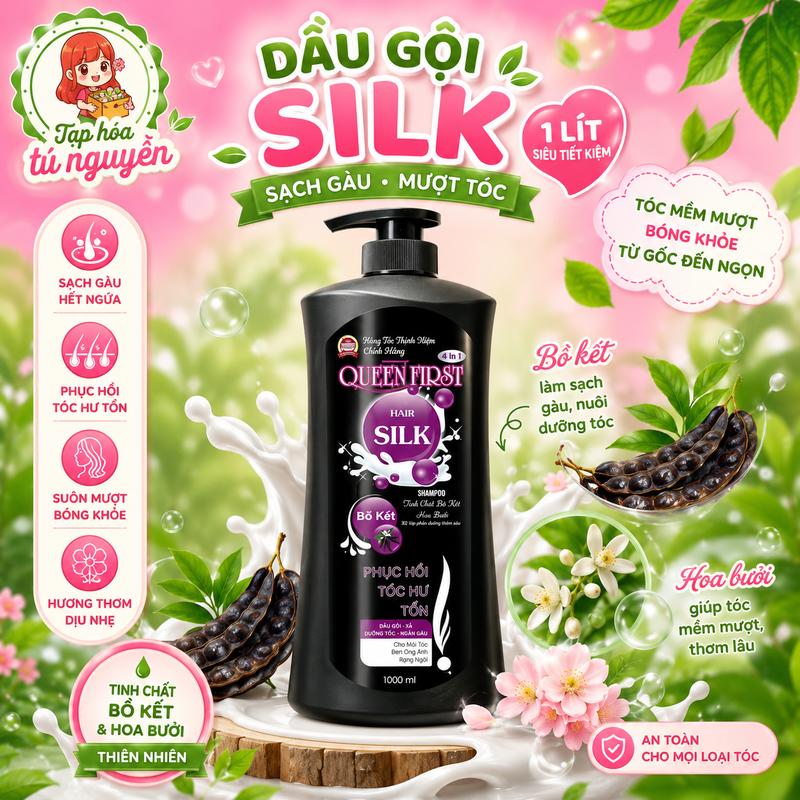 Dầu gội hair silk mượt tóc sạch gàu phục hồi tóc hư tổn 1000ml