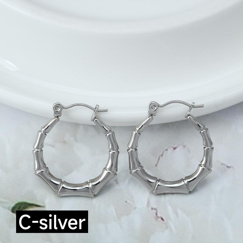 Product Introduction of Stainless steel cross-border fashion temperament all match personality simple geometric bamboo women's  gold earrings 9