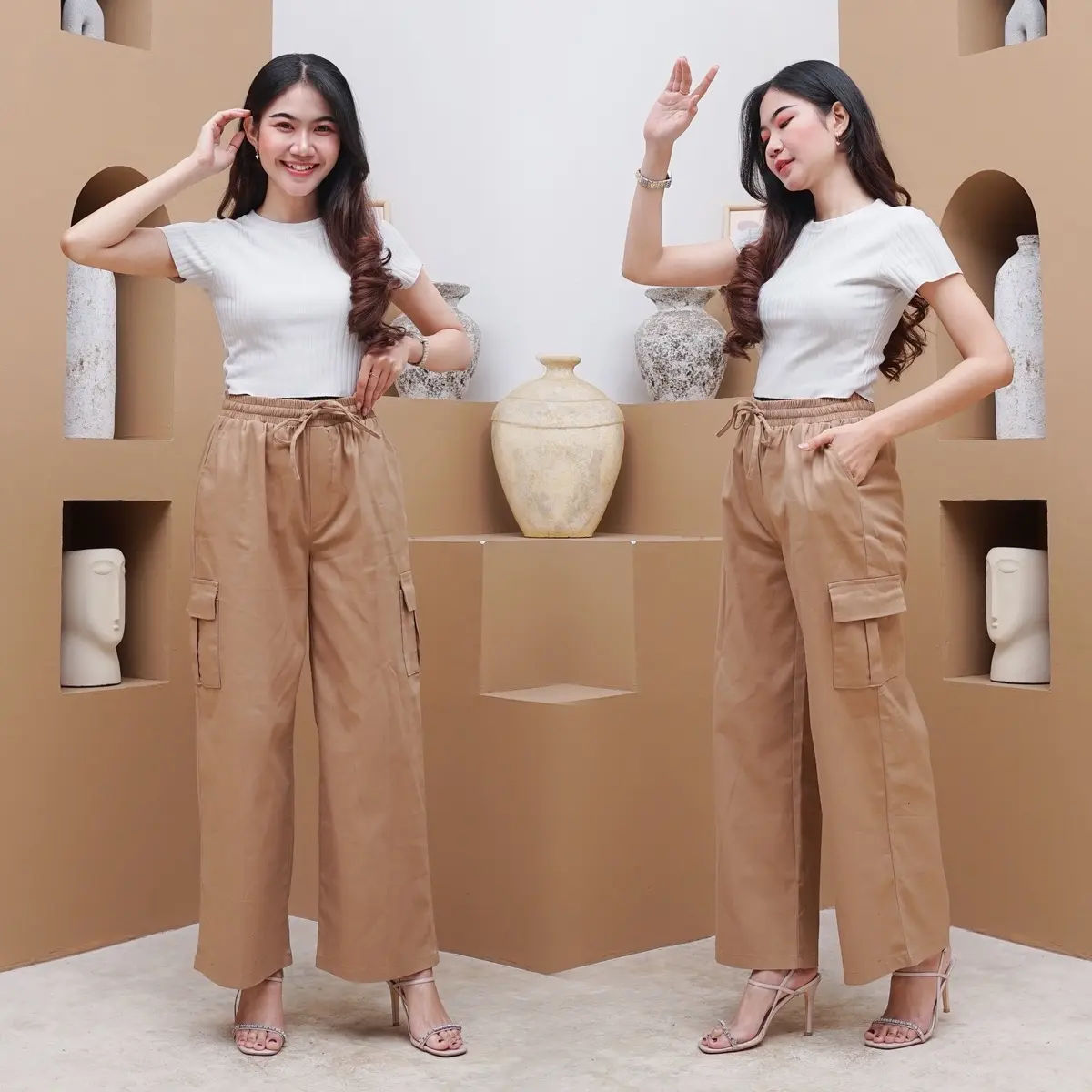 Zyta Celana Kulot Cargo Wanita Highwaist Premium Tali Aktif Full Karet Bahan Twill Combad Premium Kekinian Korean Style