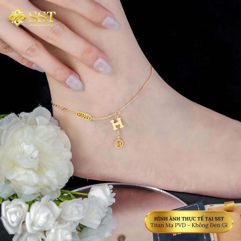 [SST Official] Lắc chân titan nữ chữ H & Happy thanh lịch, không đen gỉ, bền màu LC60