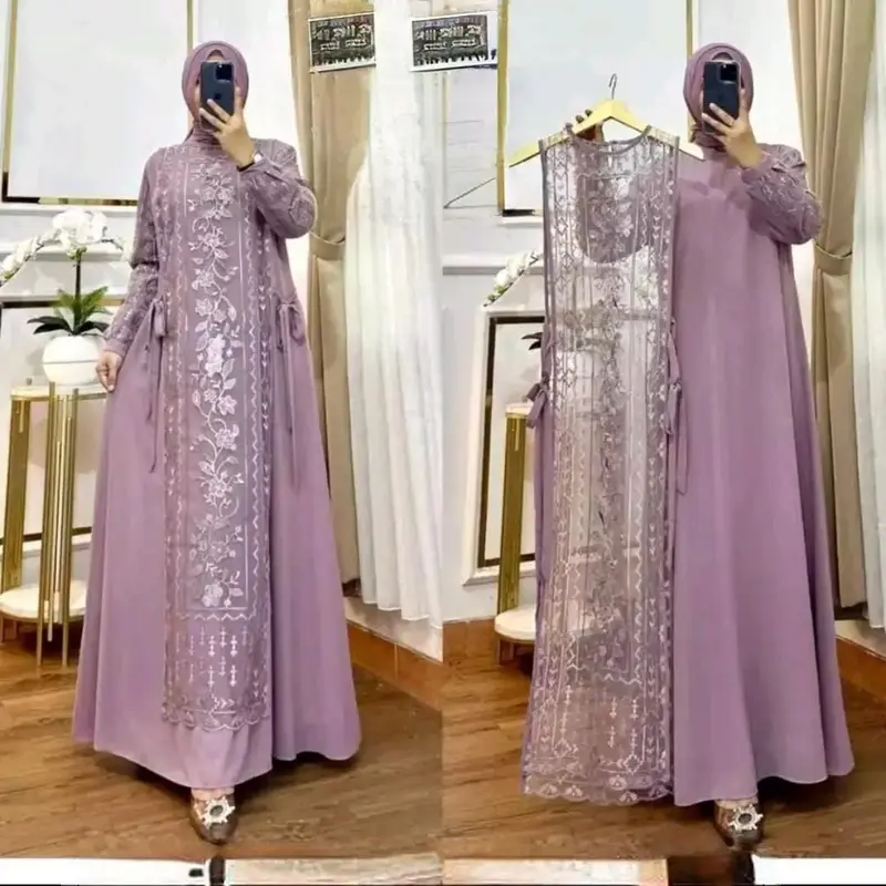 Vigansya Design Wilona Dress Kondangan Dewasa Modleis Elegant Kekinian Dress Bahan Ceruty Babydoll Mix Burkat Mewah 1