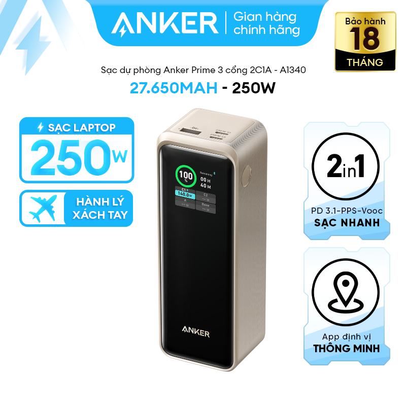 [Anker Prime] Pin Dự Phòng Anker Prime 27.650mAh | Công suất lớn cực đại 250W | 3 cổng 2C1A sạc 3 thiết bị cùng lúc | Hỗ trợ App điều khiển | Màn hình led thông minh | Sạc nhanh cho điện thoại laptop - A1340