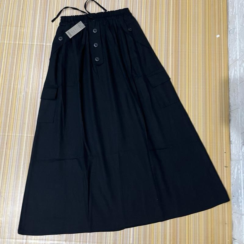 Yoorah Skirt Rok cargo wanita bahan katun cigaret  Hitam pakai Serut pinggang rok Dewasa Casual Bawahan rok Panjang Variasi Kancing Nyaman 4