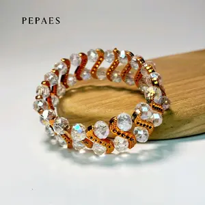 PEPAES Gelang Ss Kristal Wanita Elastis Premium Aesthetic Elegan dengan Desain S dan Kristal Berkilau Bracelets
