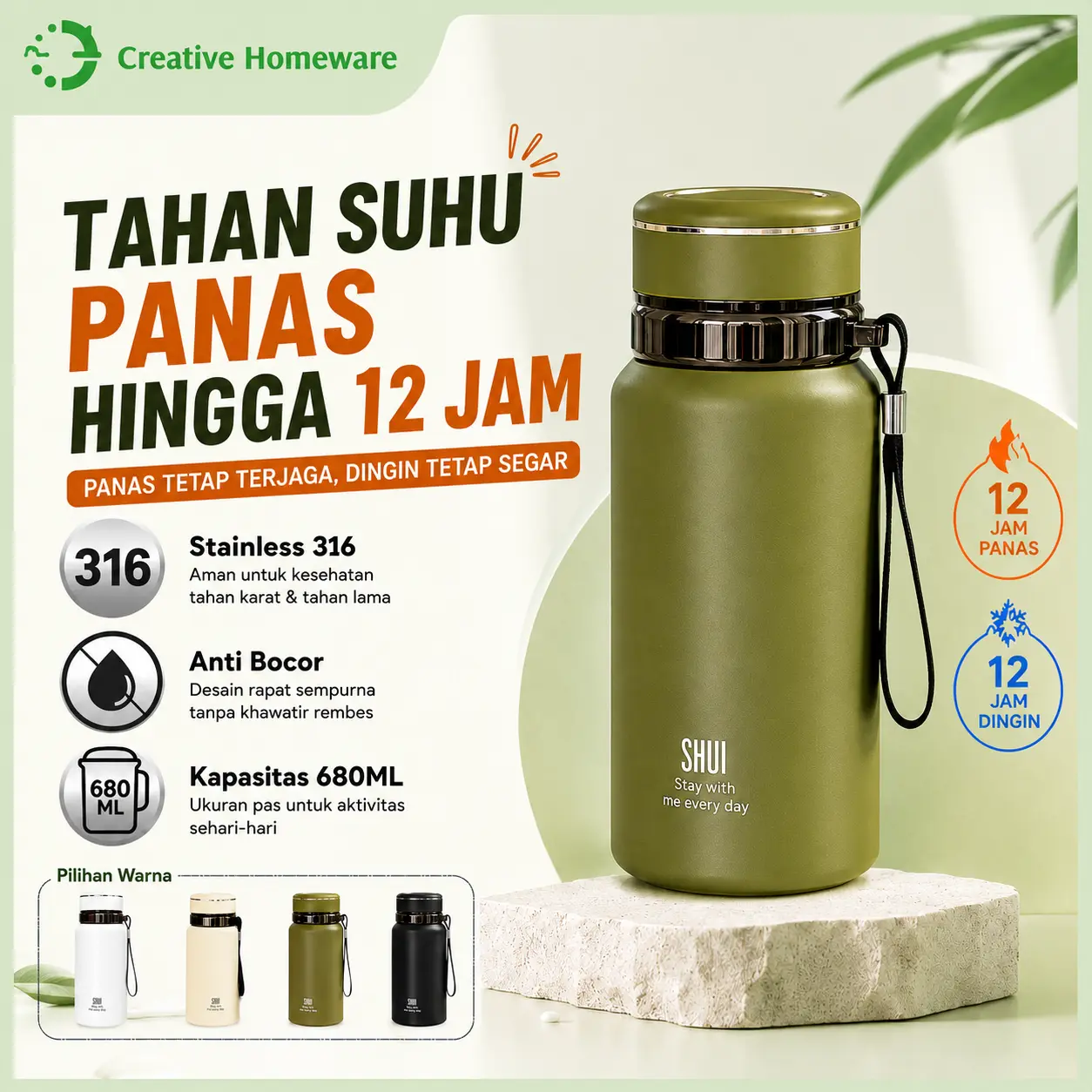Termos Stainless 680ML Botol Minum Vacuum Flask Tumbler Stainless Tahan Panas Dan Dingin 12 Jam