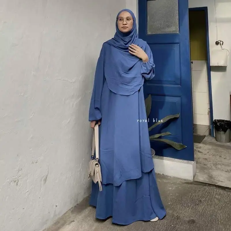 One Set Hameda Setelan Tunik Dan Rok Wanita Terbaru Crincle Airflow Size L XL XXL Jumbo Polos Bumil Busui 7