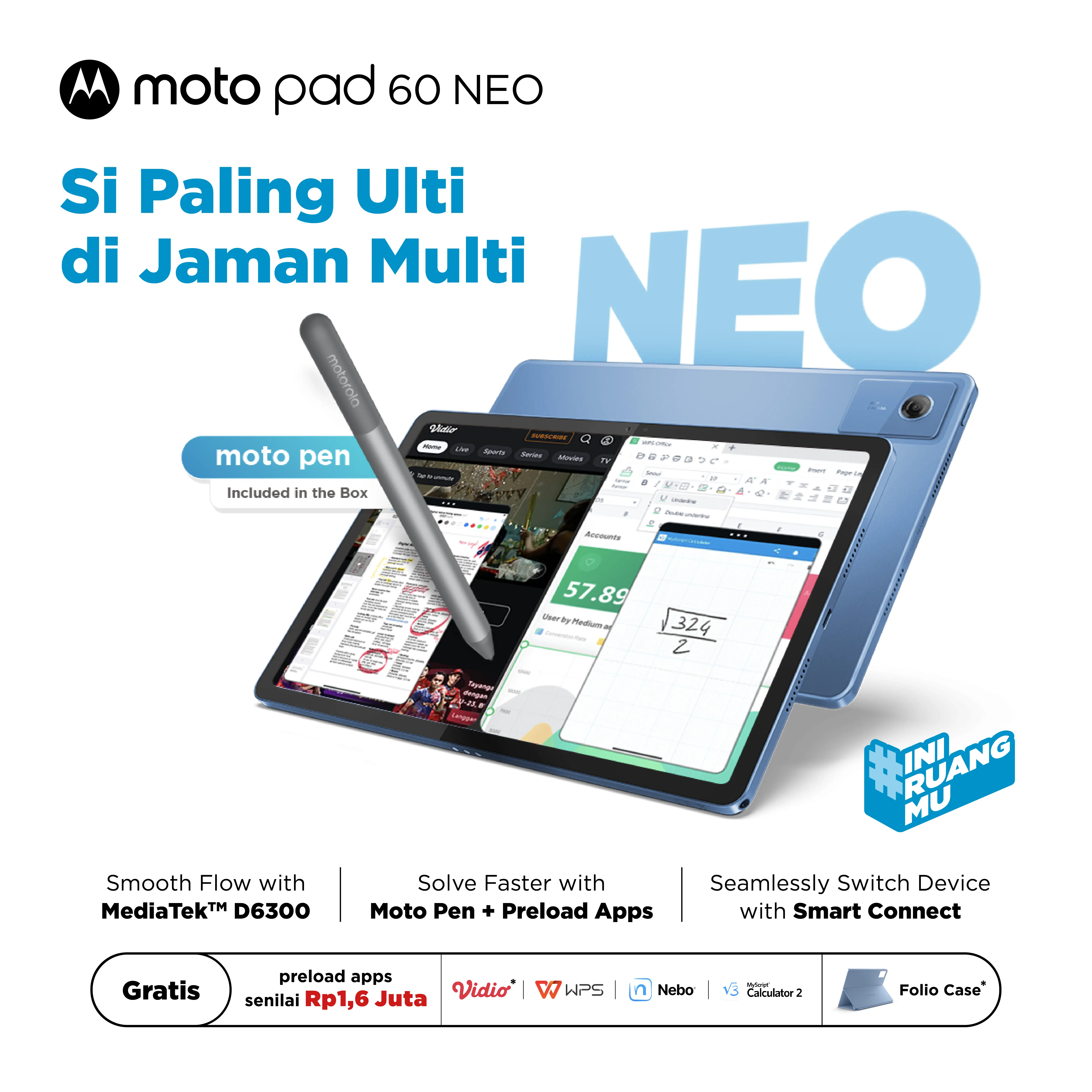 Motorola Moto Pad 60 NEO - 4GB/128GB - MediaTek D6300 - 11 inch - 2.5K Ultra Clear 90Hz - with Dolby Atmos - 7040mAh