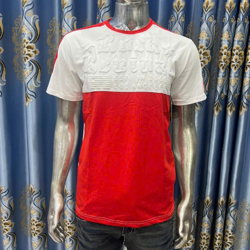 Áo thun rock revival cao cấp màu trắng phối vai đỏ logo dập nỗi