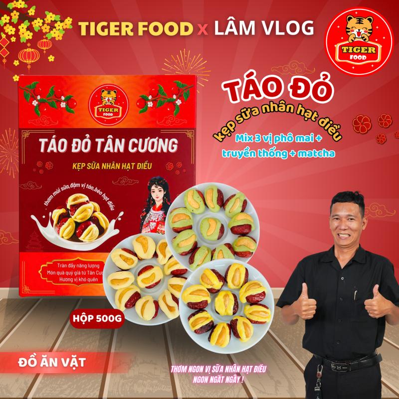  LIVE  MUA 1 ĐƯỢC 3  Táo Đỏ Tân Cương Kẹp Sữa Nhân Hạt Điều 1KG TIGER FOOD Táo đỏ kẹp sữa nhân hạt điều Táo đỏ Buger- Đồ ăn vặt bánh kẹo tết 2025 snack thức ăn Nuts 