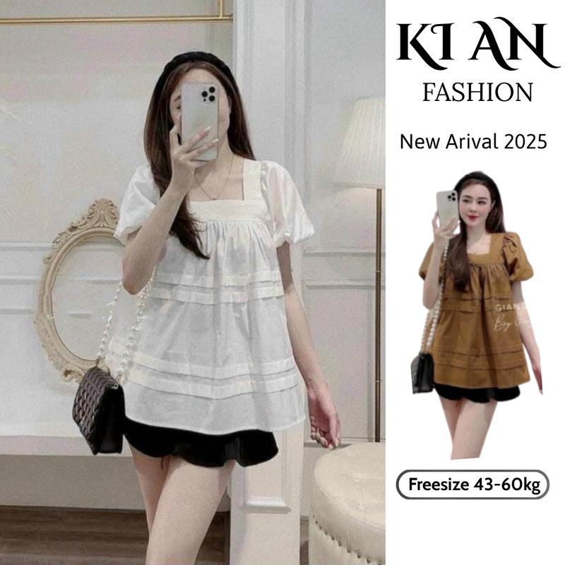  Áo bầu KI AN Babydoll cổ vuông Chất đũi Hàn siêu mát siêu mềm siêu hot AB09 freesize từ 43-68kg️ áo bà bầu cao cấp chất đũi siêu mát siêu mềm ko nhăn Váy Bầu Đầm Bầu 