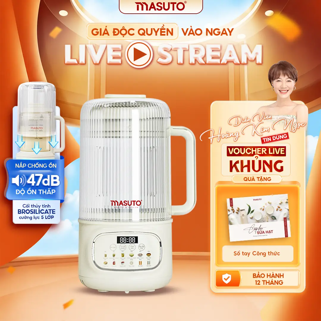 (combo) Máy làm sữa hạt Masuto phiên bản đặc biệt thủy tinh chống ồn - MSLovePlus - kết hợp thủy tinh cường lực, dung tích cực đại 1.200ml - Xay nhuyễn min, chống trào tốt, Xay Sinh Tố, Nấu Chậm