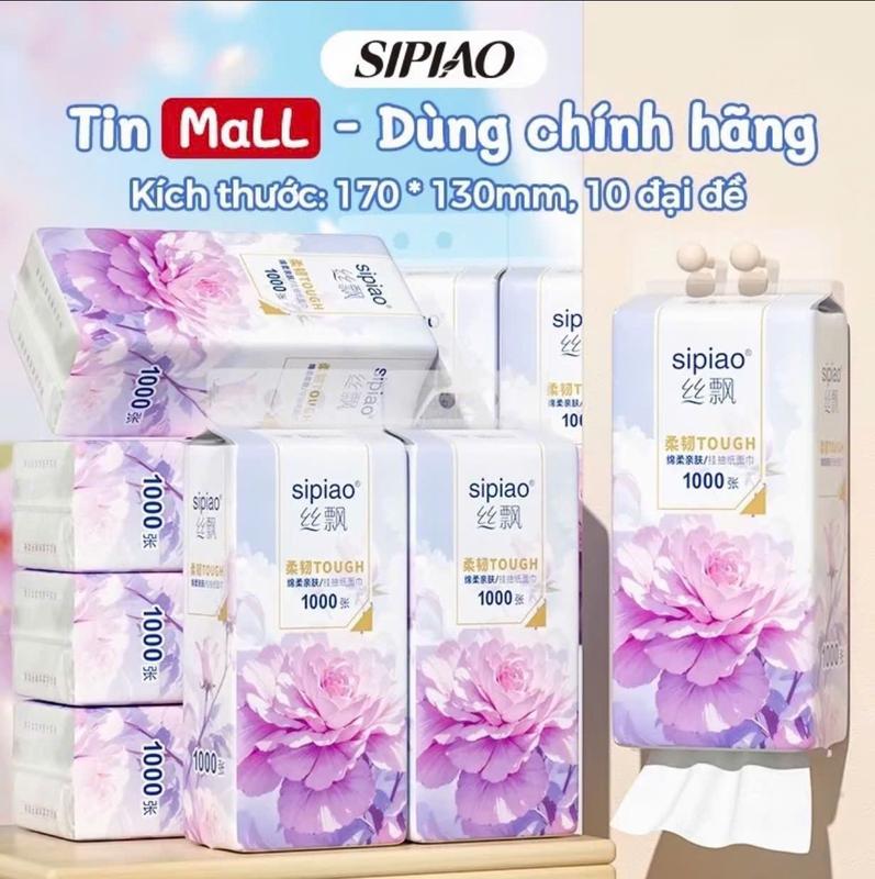  HANG LOAI 1 Thùng 10 Bịch Giấy Treo Đa Năng SIPIAO Hoa Mẫu đơn Tím  Khăn Rút Treo Tường 4 Lớp mỗi bịch 1000 Tờ Loại 1 Tặng Kèm Móc Treo 