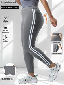 Pantalones entallados de cintura alta para mujer de talla grande, tela suave y elástica, diseño con franjas laterales, esencial de moda casual para uso diario