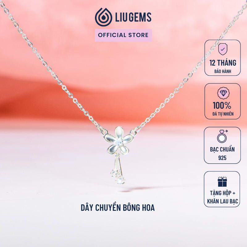 Dây Chuyền Nữ Bạc 925 Liugems Bông Hoa Đính Đá Mặt Trăng Moonstone Nữ Tính Xinh Xắn Dễ Thương DC30 Mua một tặng một hộp đựng trang sức + một khăn lau bạc miễn phí