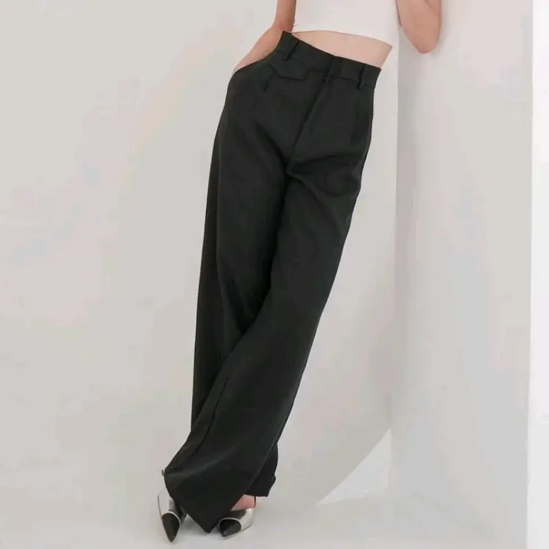 PHAAA FASHION - Oro Panst Knit Celana Panjang Korean Style / Celana Panjang Highwaist Panjang Hitam 2