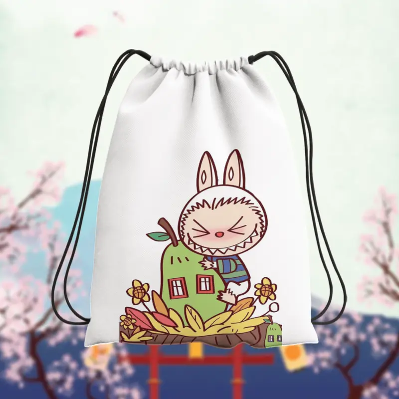 TasSerut Stringbag Wanita Sport Yoga Berenang | Motif Labubu | Blacu 38cm x 30cm Terlaris 3