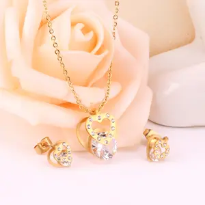 Kalung Anting Set Simple Love Batu Permata Zircon Titanium Anti Karat - Amy