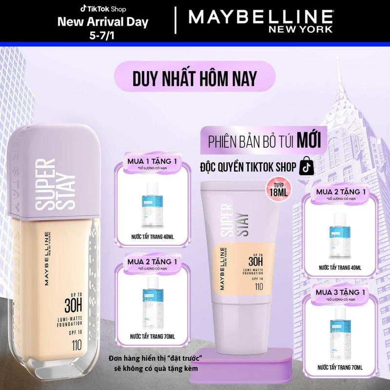  Kem nền bắt sáng Superstay Lumi Matte 30H che phủ siêu nhẹ mặt Maybelline New York 