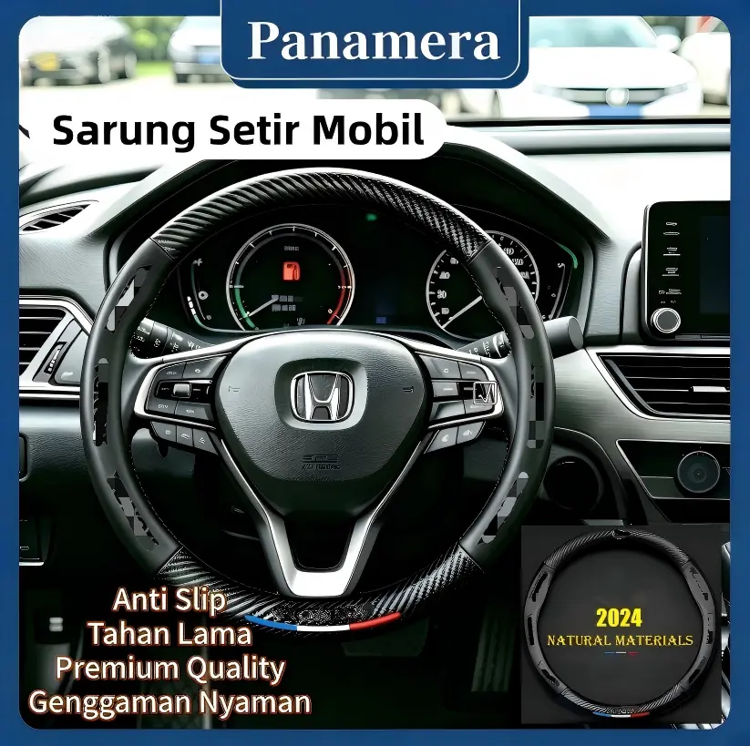 Sarung Stir Mobil Premium Carbon Sport Steering Wheel Cover Kulit Domba Asli Interior Mobil