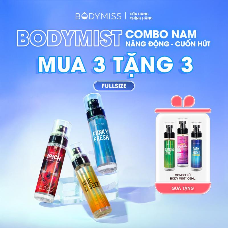 [DEAL LIVE - COMBO NAM] Body mist Lưu Hương Lâu Chính Hãng Cho Nam Nữ Unisex, Bodymist Thơm Lâu Body Cho Học Sinh Sinh Viên Chai Lớn & Nhỏ - BODYMISS Perfume Cosmetic Nước Hoa Xịt Thơm (s)