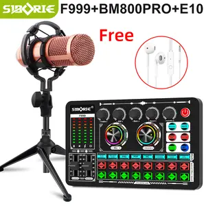 Siborie【Free Headphone】F999+BM800PRO+E10 paket lengkap soundcard mic headset 3 in 1 full set