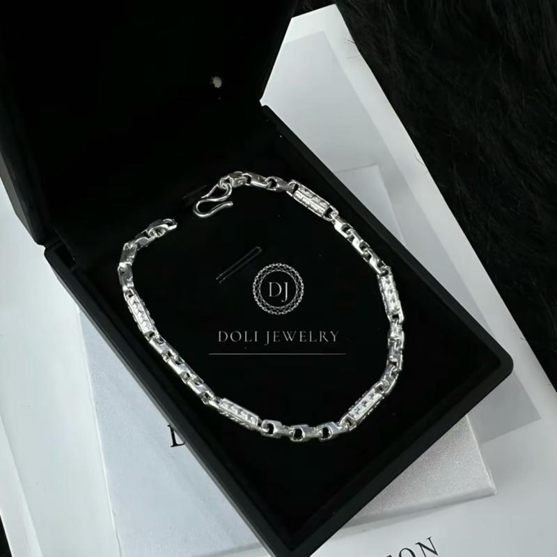   Tặng túi + hộp đẹp  P Lắc tay nam dày dặn sang trọng bac chính hãng - DOLI JEWELRY vòng tay nam L1 - quà tặng bạn trai - tặng quà cho nam 