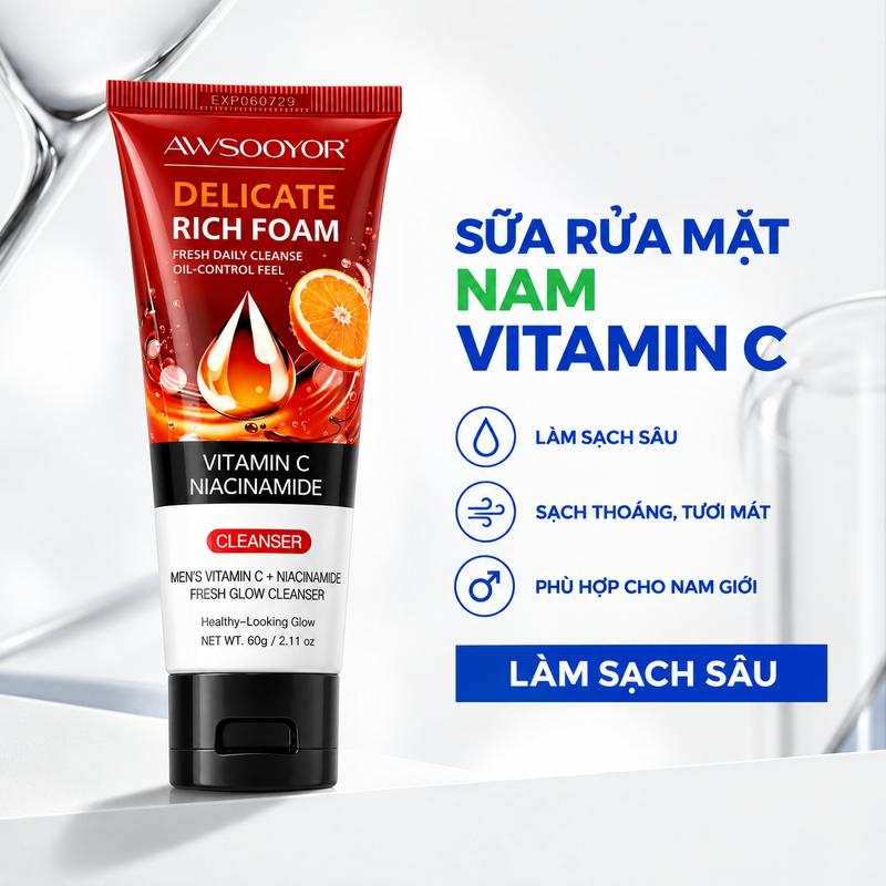 Sữa Rửa Mặt Nam Vitamin C Niacinamide Foaming Facial Cleanser 60g