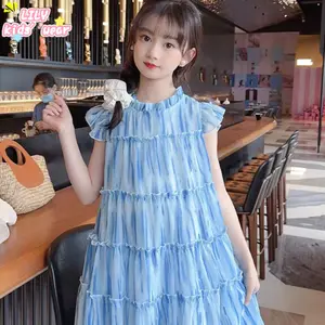 Lily Kids  Genuine 2-7 tahun Gaun lengan terbang kecil anak perempuan berusia, gaun kue gaun musim panas, bayi perempuan anak-anak, rok A-line, pakaian anak-anak, gaun putri asing