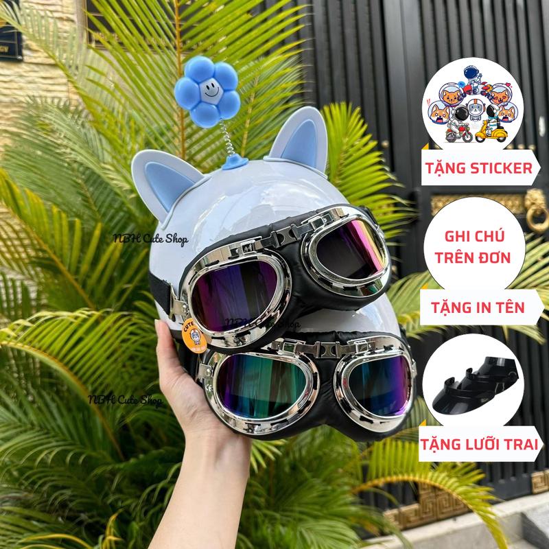 Nón Bảo Hiểm Kính Phi Công Kèm Phụ kiện Tai Và Hoa