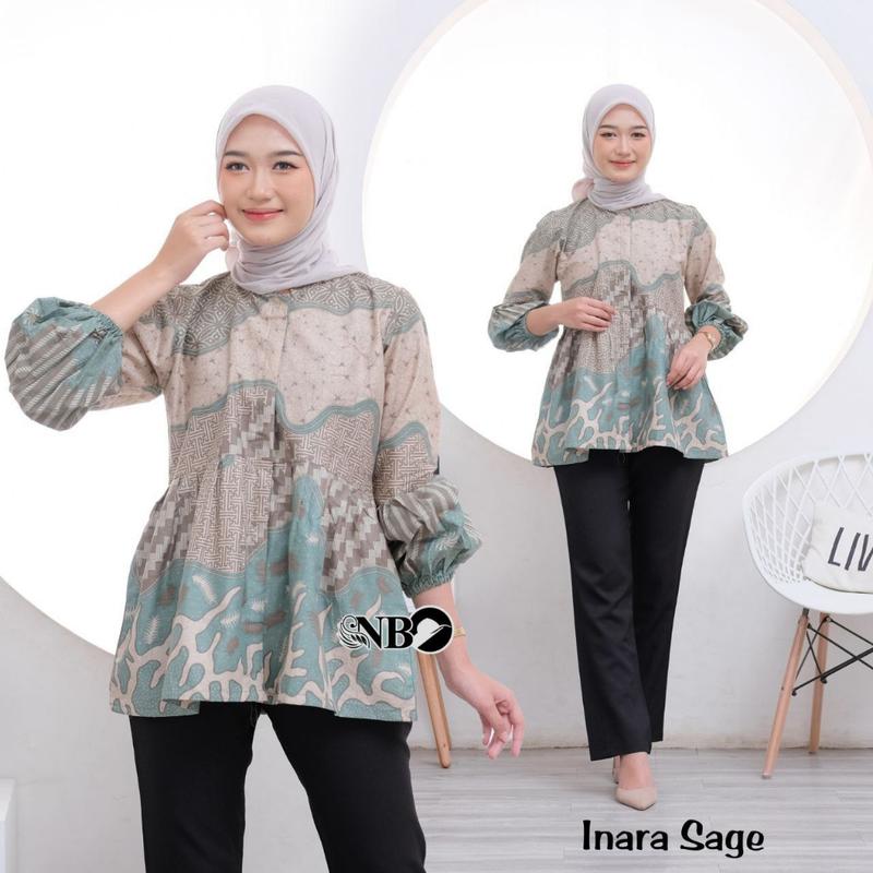 Couple Atasan Batik Pria Wanita Jumbo - Kemeja Lengan Pendek/Panjang - Blus Cardi & Blus Balon Busui Uk. M L XL XXL XL 4XL 5XL 6XL 7XL 8XL 9XL 10XL - Katun - Inara Sage - COD 4