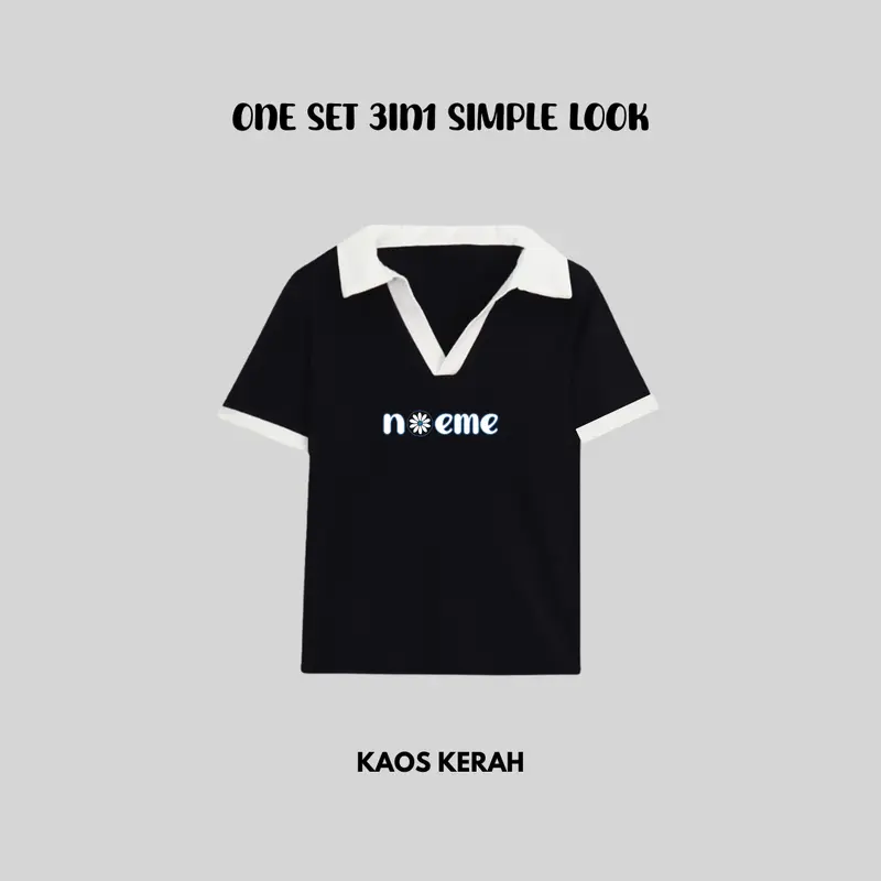 One Set 3in1 Simple Outfit Kaos Kerah Celana Kulot Knit Ikat Pinggang Korean Style Noeme 015 one  set 3