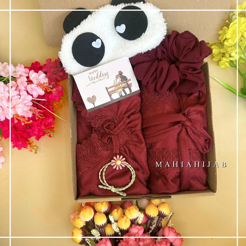 Hampers Lingerie Set Wanita Baju Tidur Satin 2in1 Dress & Outer Cantik, Kado Pernikahan Seserahan Gaun Kimono